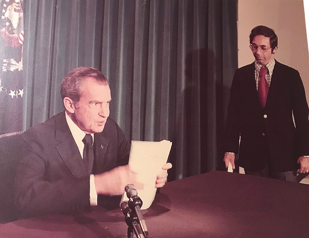 Nixon preparing to present his resignation speech